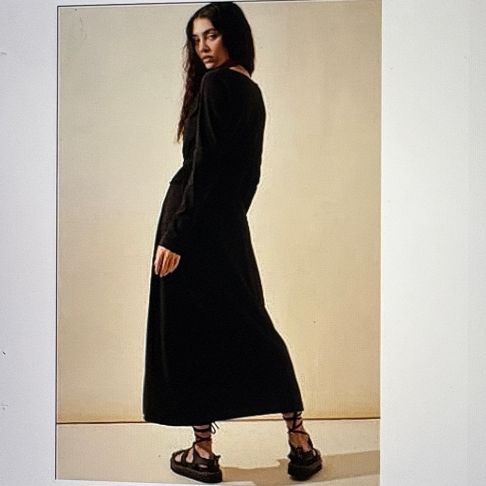 Free People Beach Black Cotton Linen Midi Dress S - Picture 2 of 11